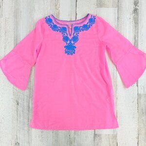 Lilly Pulitzer Girls M 6 7 Pink Gauze Coverup Tunic Embroidered